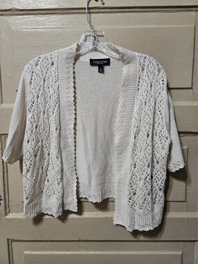 Perceptions Crochet Open Front Cream Shrug Cardigan Size: XL